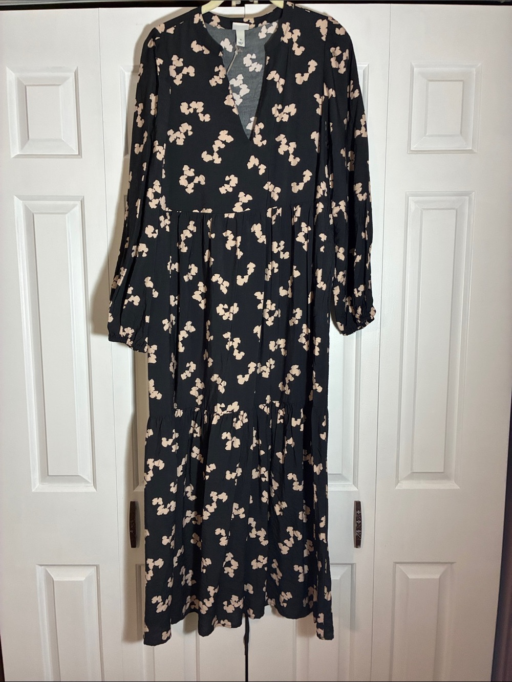 Black and Cream Floral Peasant Dress